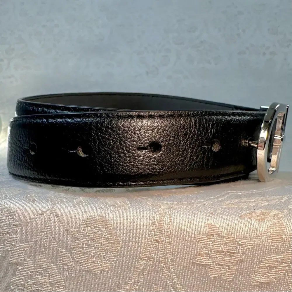 Black Leather Belt with Silver Buckle 37.5 inch